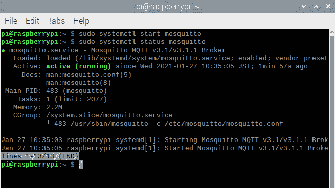 Figure 10.10 – Mosquitto running status 