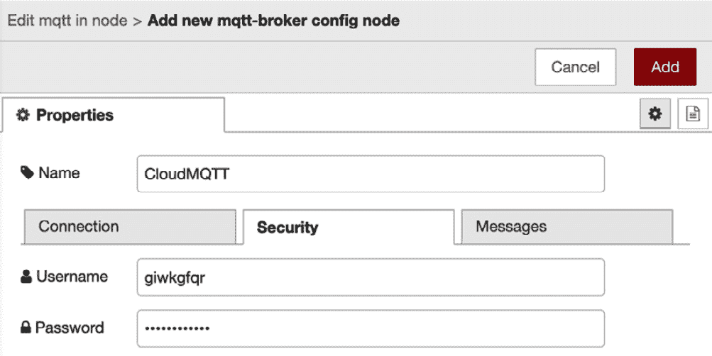 Figure 11.22 – MQTT broker user and password settings 
