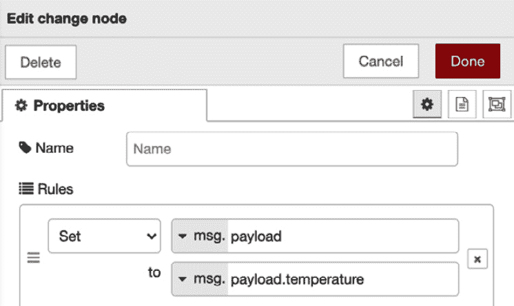 Figure 11.24 – Setting the properties of the first change node 
