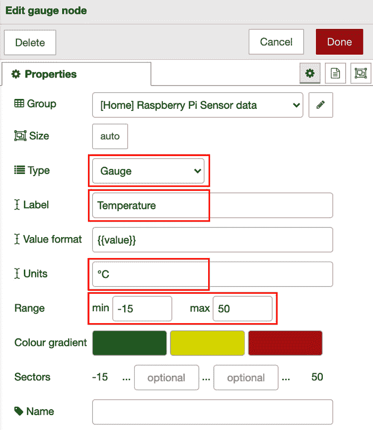 Figure 11.28 – Setting the gauge node properties 