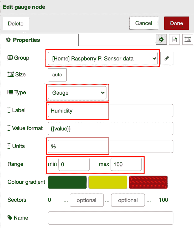 Figure 11.29 – Setting the gauge node properties 