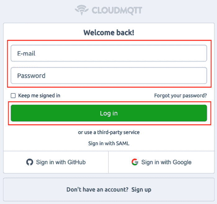 Figure 11.3 – Logging in to CloudMQTT 