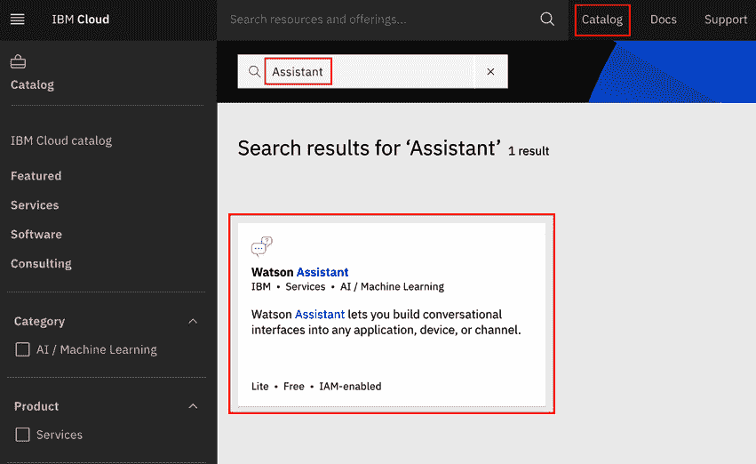 Figure 12.10 – Search for Watson Assistant 