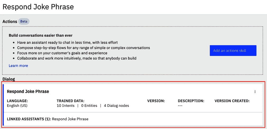 Figure 12.17 – Dialog skill imported 