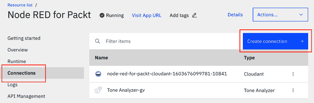 Figure 12.33 – Create a new connection on Node-RED 