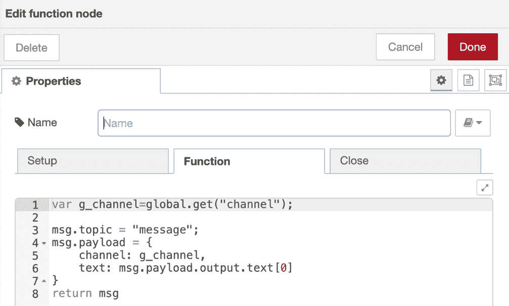Figure 12.42 – Second function node coding 