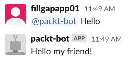 Figure 12.46 – Exchanging greetings with the chatbot 