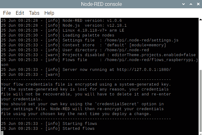 Figure 2.12 – Checking the URL to access the Node-RED flow editor 
