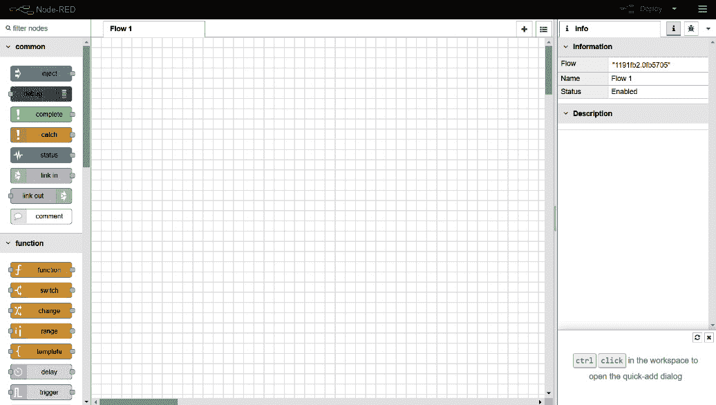 Figure 2.9 – Node-RED flow editor 