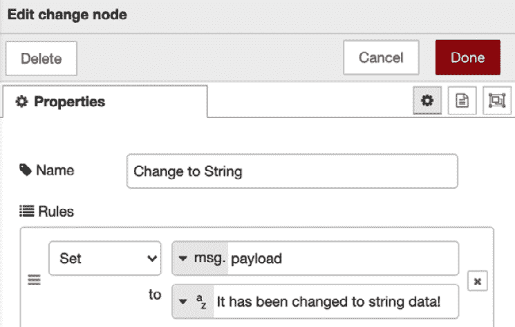 Figure 4.11 – The change node settings