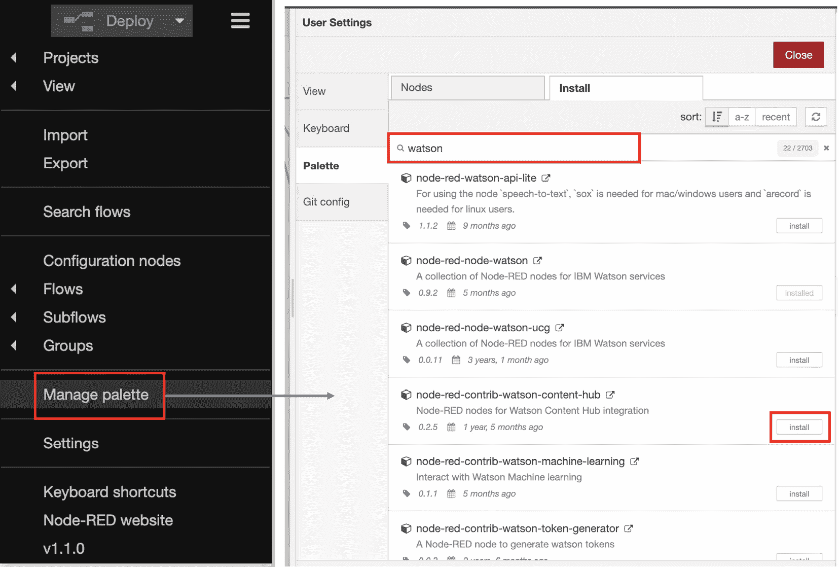 Figure 4.14 – Opening the User Settings panel and finding the node you want to use