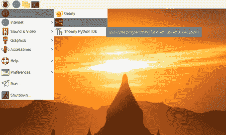 Figure 5.1 – Running Node-RED from the Raspberry Pi menu 