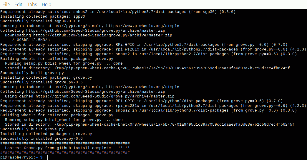 Figure 5.4 – Successful grove.py installation 