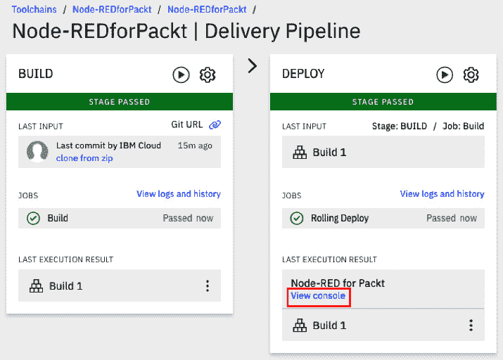 Figure 6.11 – Checking the status of each stage and moving to App Console 