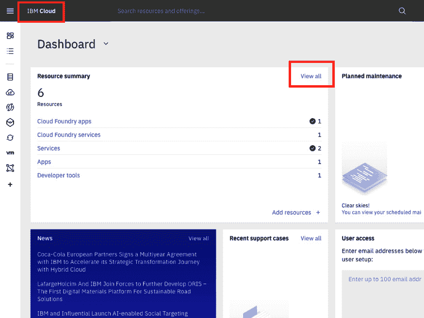 Figure 6.26 – IBM Cloud dashboard view 