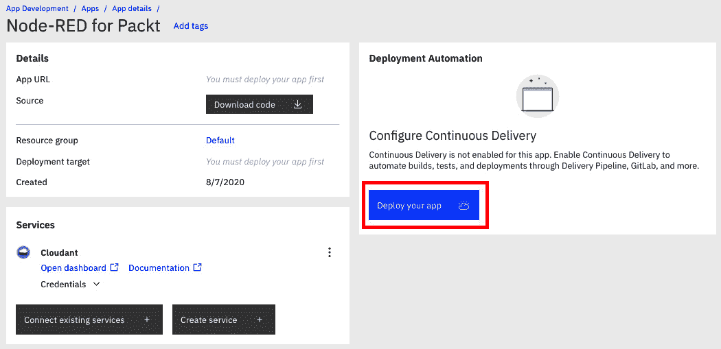 Figure 6.6 – Deploying your Node-RED application 