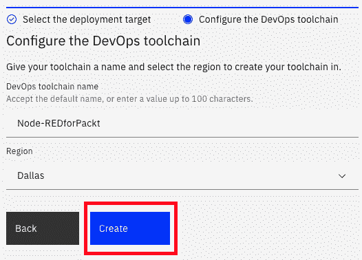Figure 6.9 – Configure the DevOps toolchain window 