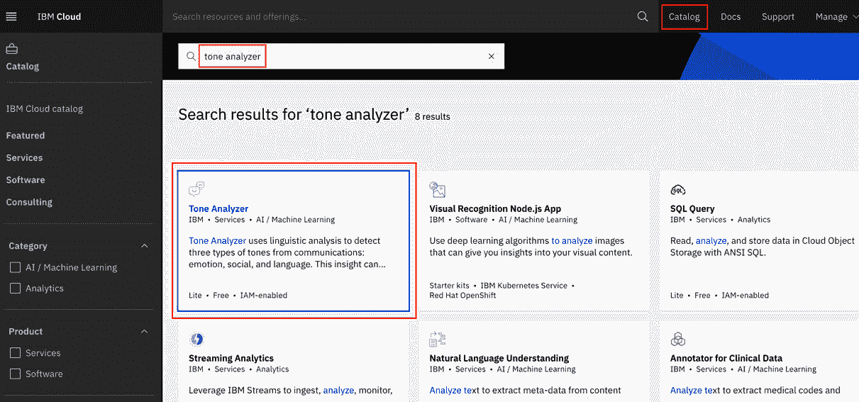 Figure 7.15 – Searching Watson services 