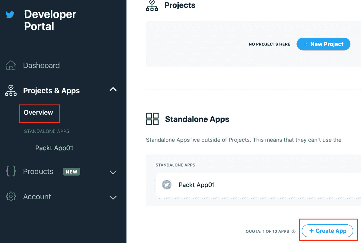 Figure 7.27 – Creating an app on Twitter Developer 