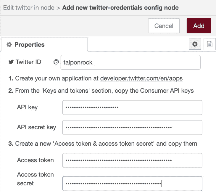 Figure 7.32 – Configuring your Twitter information 