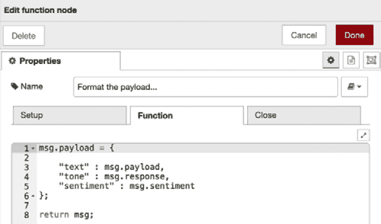 Figure 7.38 – JavaScript source code for the function node 