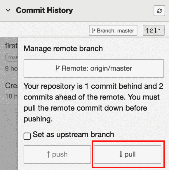 Figure 8.19 – Pulling the commits from the remote repository 
